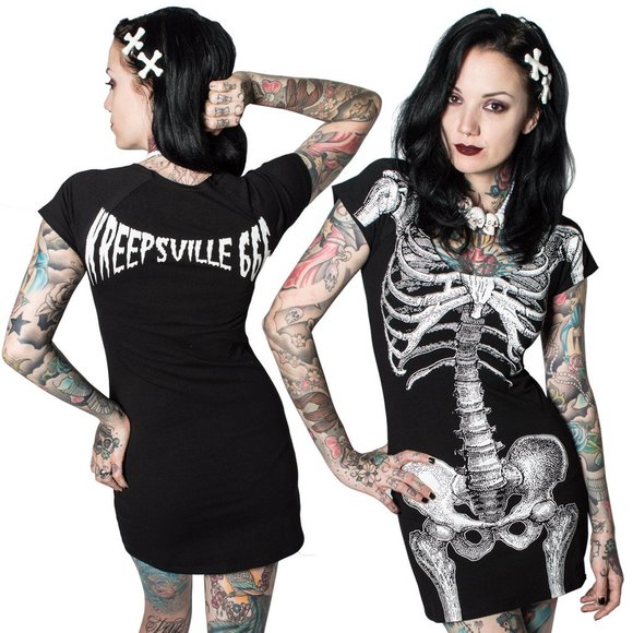 KREEPSVILLE 666 - WHITE SKELETON TUNIC DRESS - Picture 2 of 2